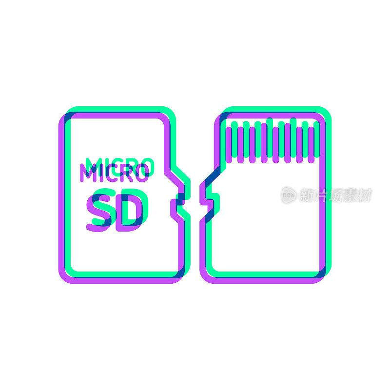 Micro SD卡-前后视图。图标与两种颜色叠加在白色背景上
